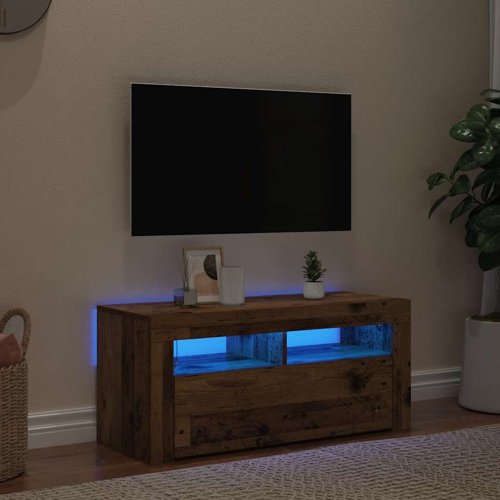 vidaXL Szafka pod TV z oświetleniem LED, stare drewno, 90x35x40 cm