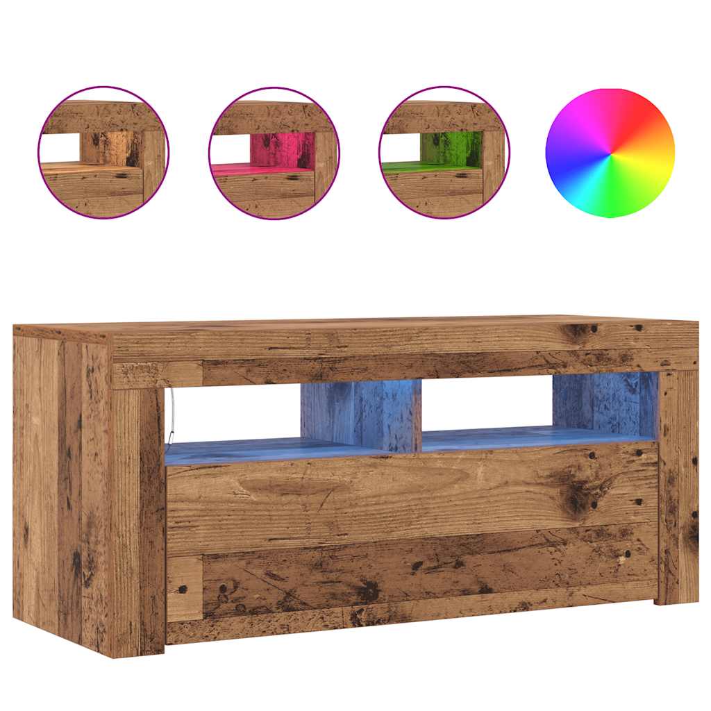 vidaXL Szafka pod TV z oświetleniem LED, stare drewno, 90x35x40 cm