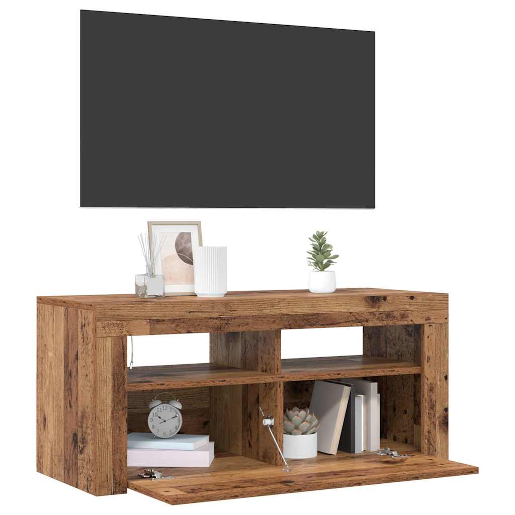 vidaXL Szafka pod TV z oświetleniem LED, stare drewno, 90x35x40 cm