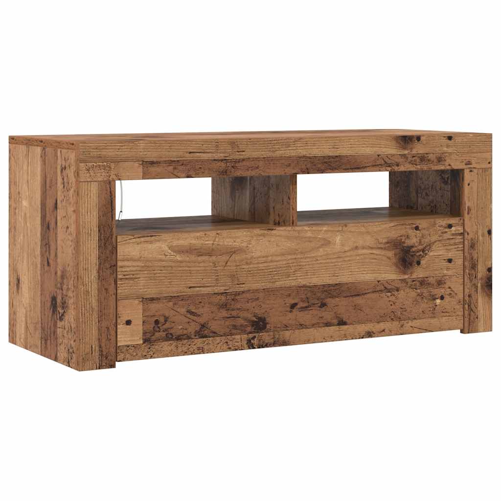vidaXL Szafka pod TV z oświetleniem LED, stare drewno, 90x35x40 cm