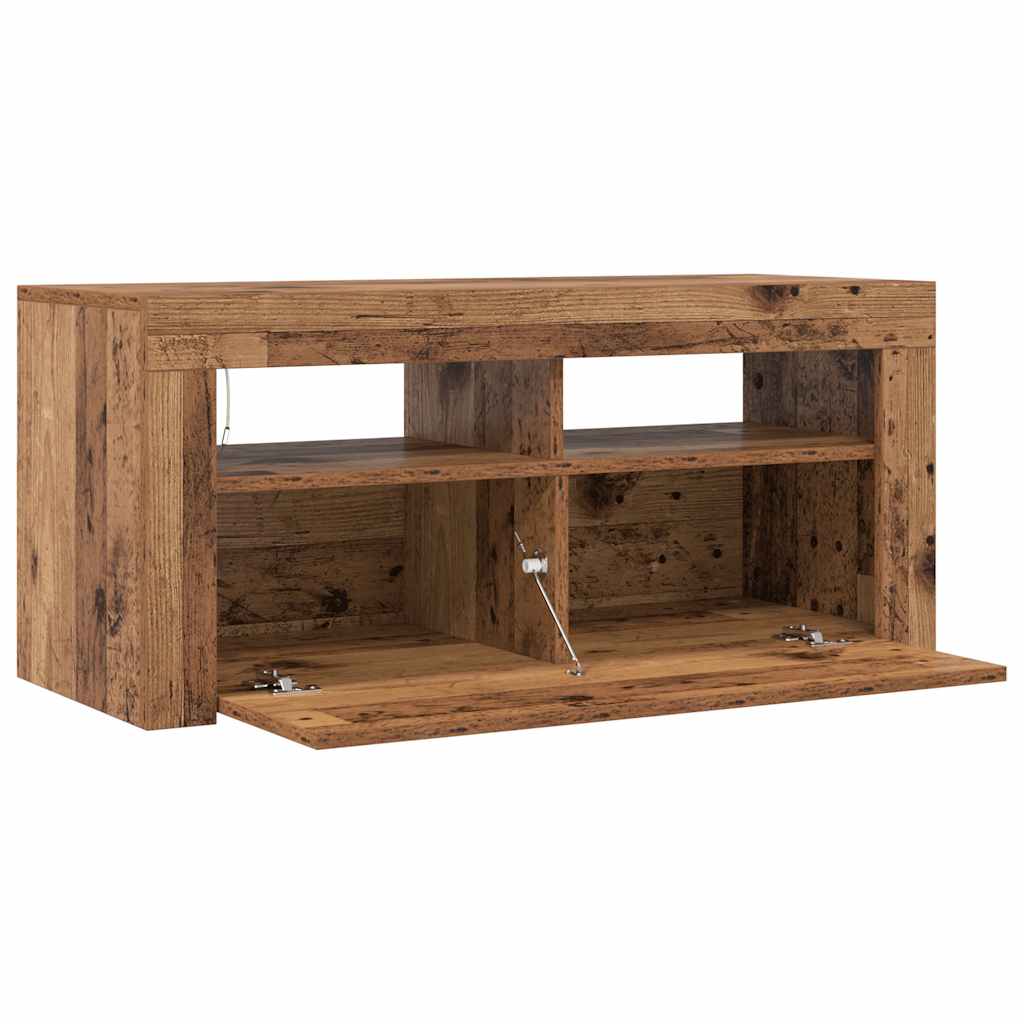 vidaXL Szafka pod TV z oświetleniem LED, stare drewno, 90x35x40 cm