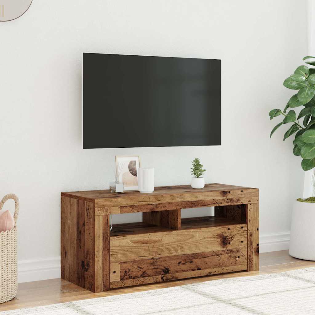 vidaXL Szafka pod TV z oświetleniem LED, stare drewno, 90x35x40 cm