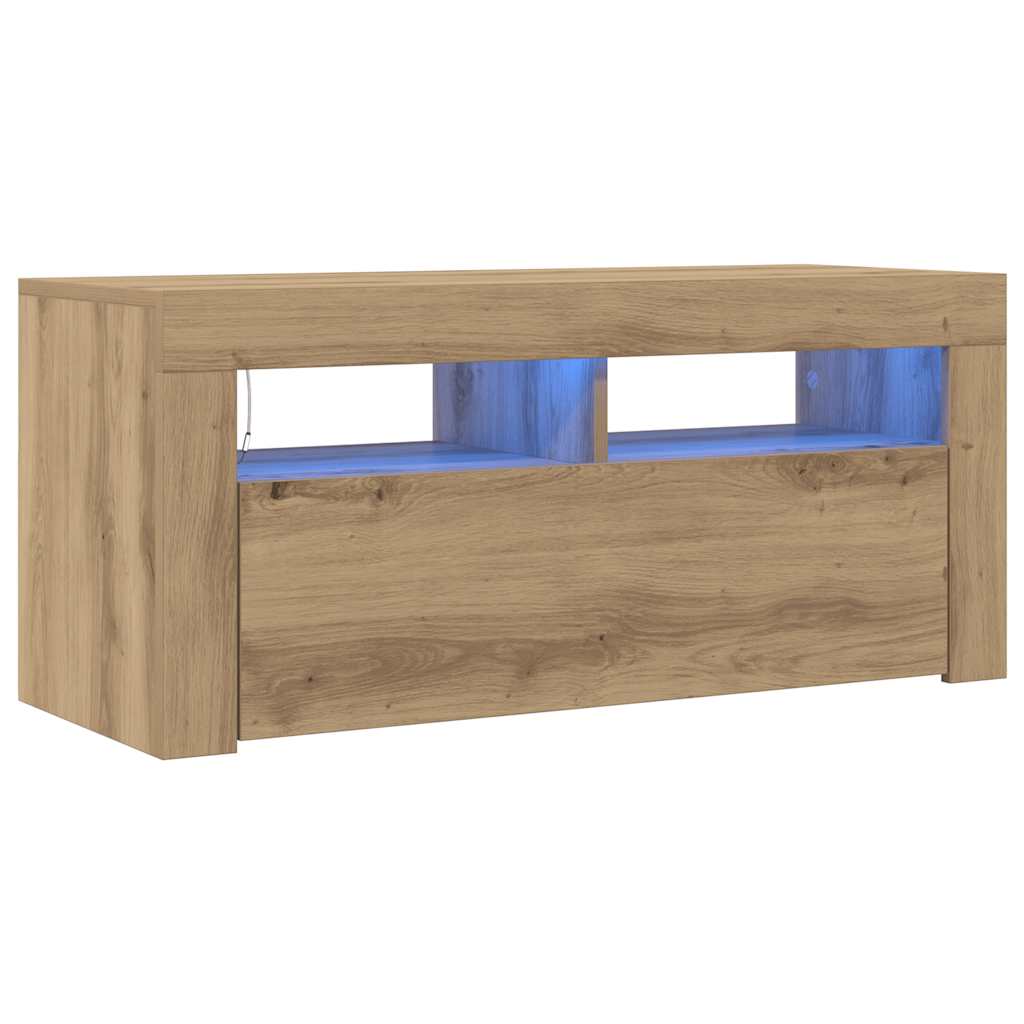 vidaXL Szafka pod TV z oświetleniem LED, dąb artisan, 90x35x40 cm