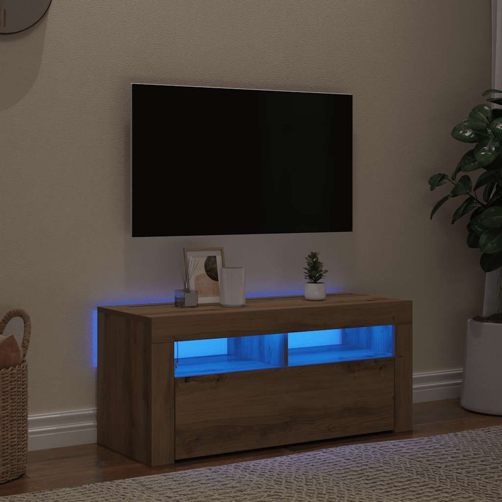 vidaXL Szafka pod TV z oświetleniem LED, dąb artisan, 90x35x40 cm
