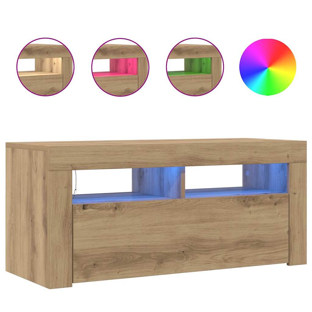 vidaXL Szafka pod TV z oświetleniem LED, dąb artisan, 90x35x40 cm