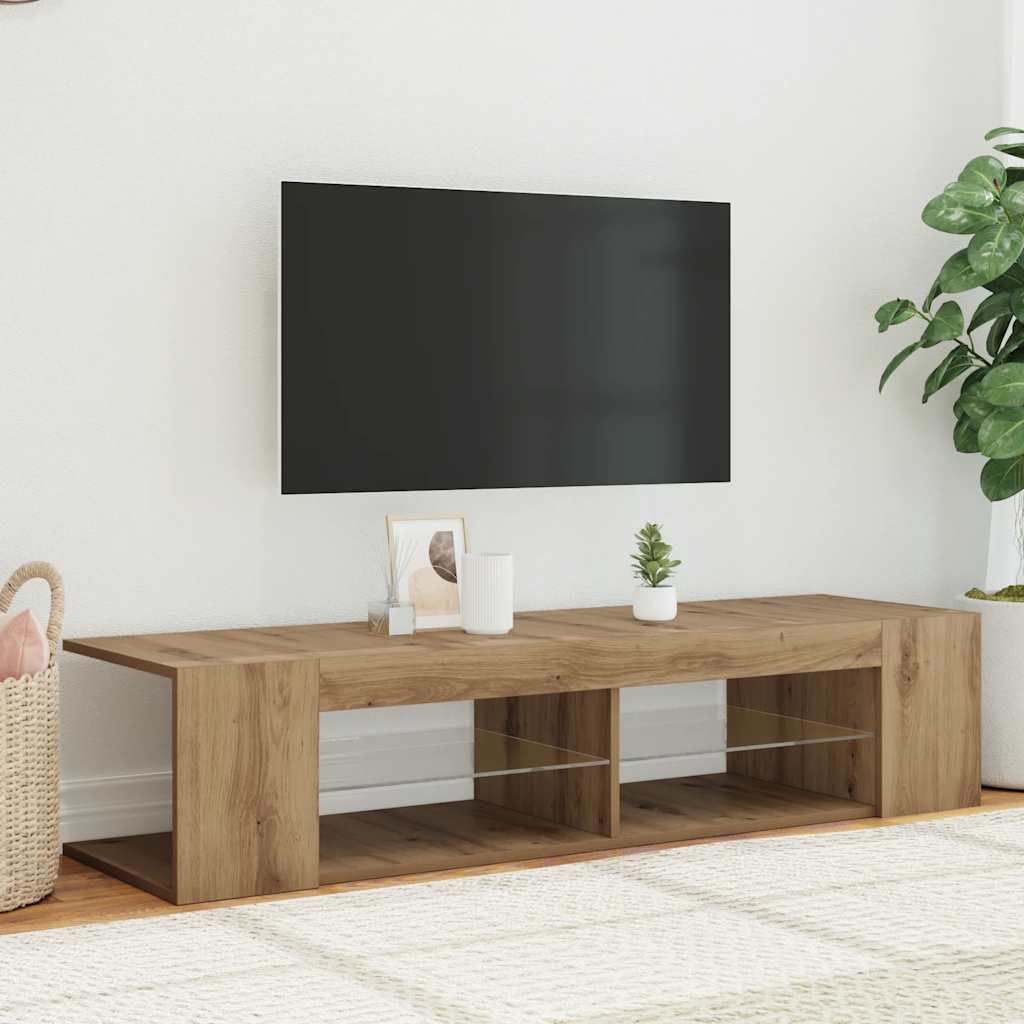 vidaXL Szafka pod TV z oświetleniem LED, dąb artisan, 135x39x30 cm