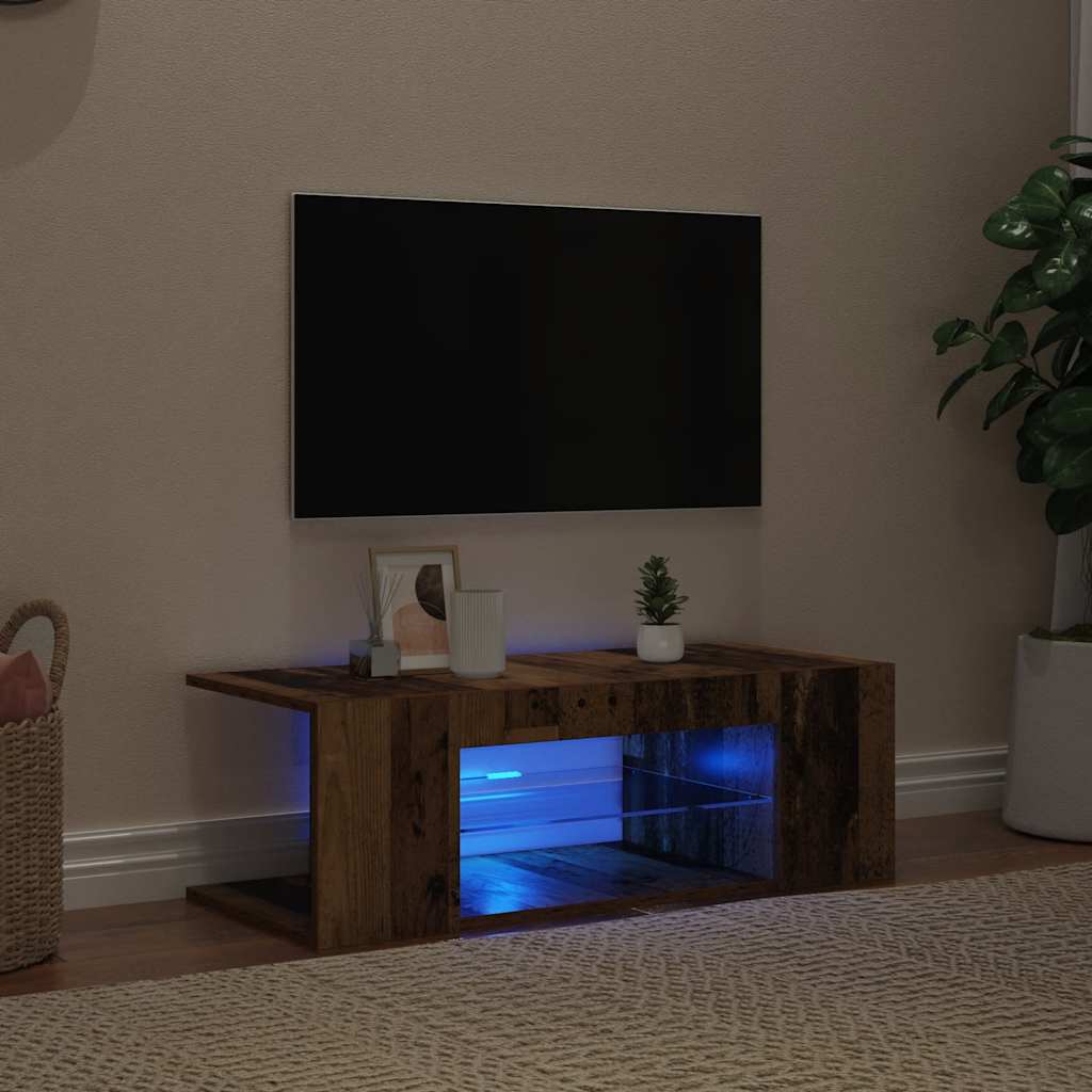 vidaXL Szafka pod TV z oświetleniem LED, stare drewno, 90x39x30 cm