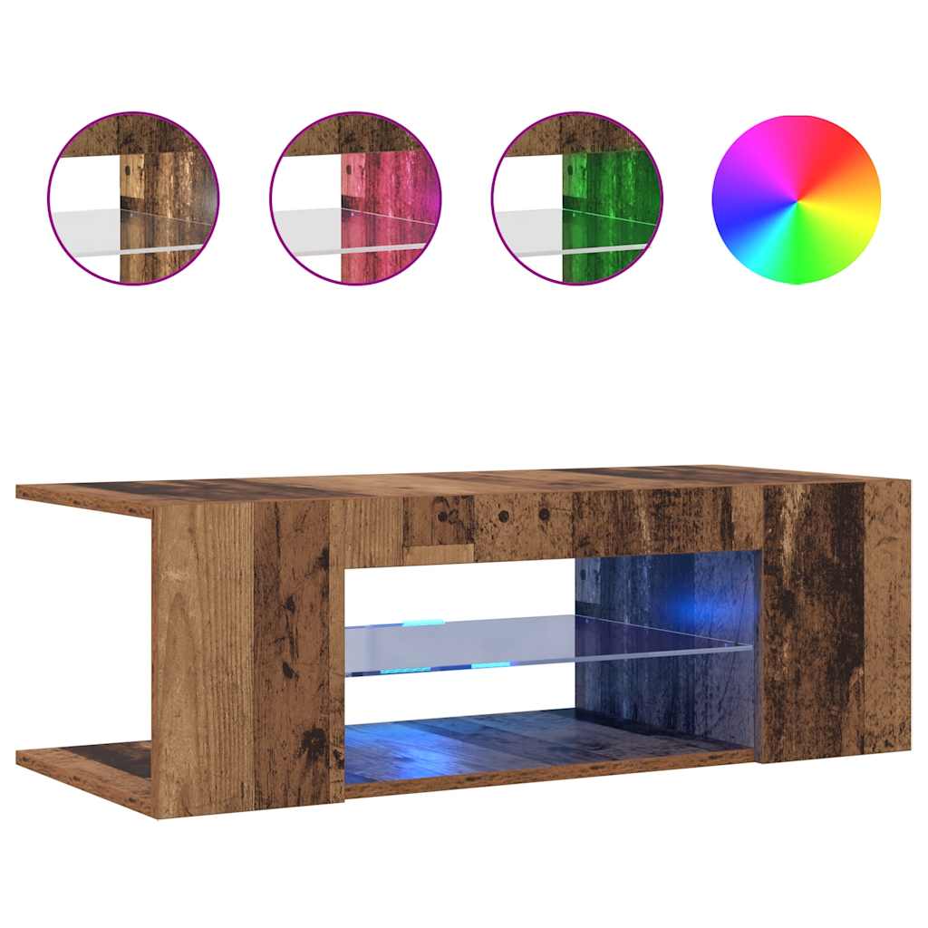 vidaXL Szafka pod TV z oświetleniem LED, stare drewno, 90x39x30 cm