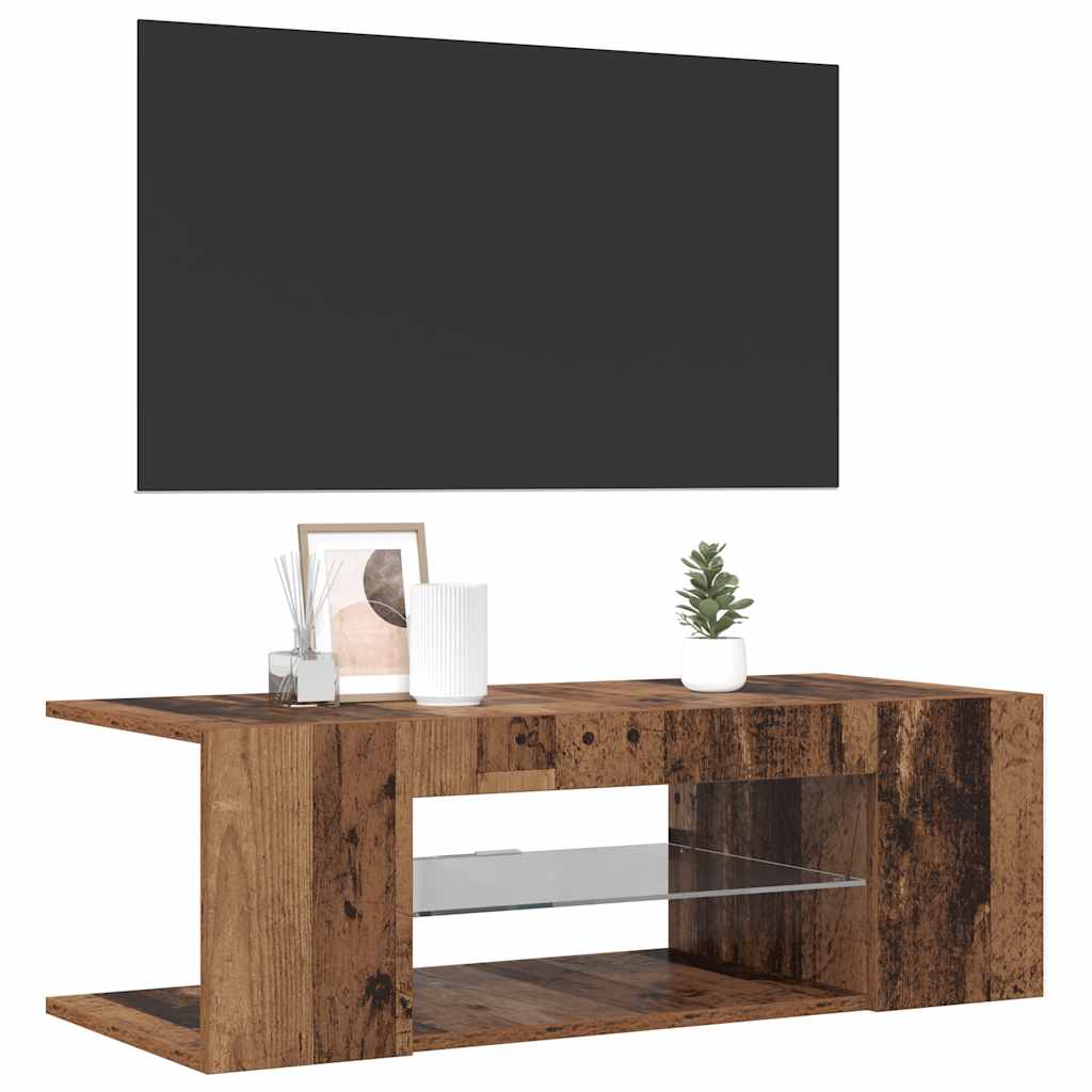 vidaXL Szafka pod TV z oświetleniem LED, stare drewno, 90x39x30 cm