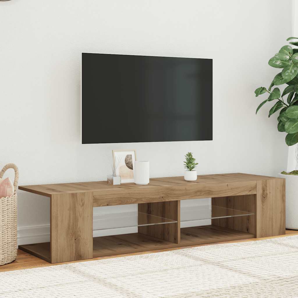 vidaXL Szafka pod TV z oświetleniem LED, dąb artisan, 90x39x30 cm