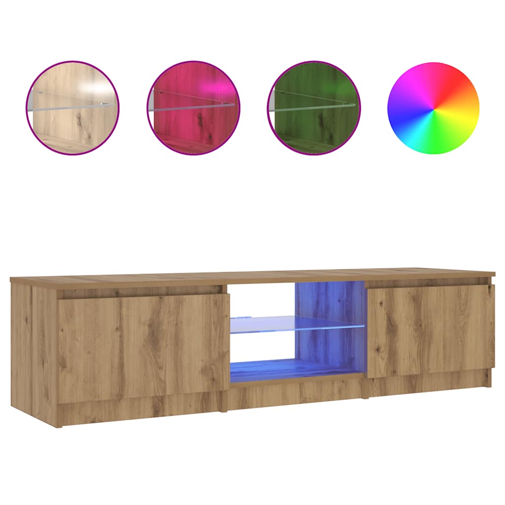 vidaXL Szafka pod TV z oświetleniem LED, dąb artisan, 140x40x36 cm