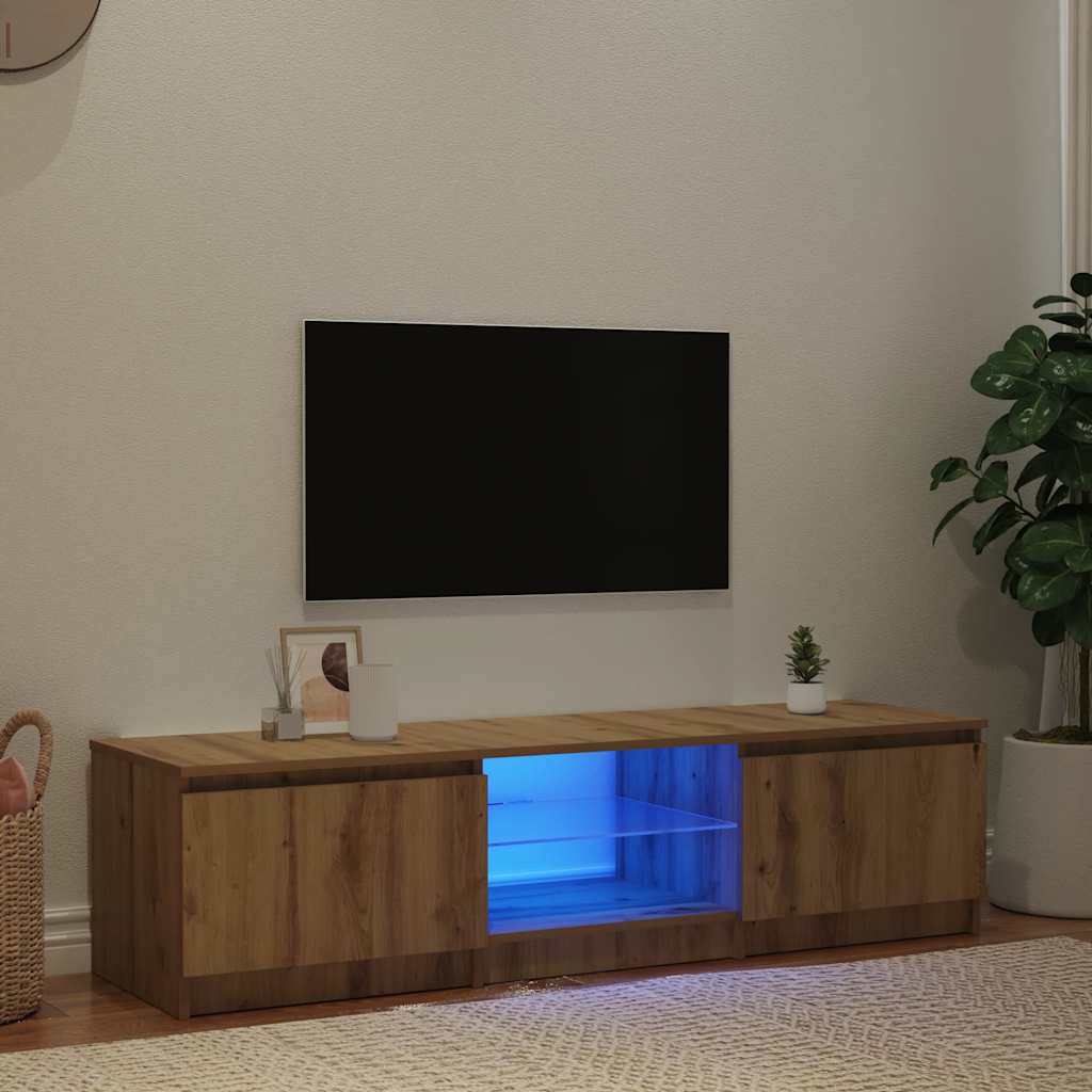 vidaXL Szafka pod TV z oświetleniem LED, dąb artisan, 140x40x36 cm