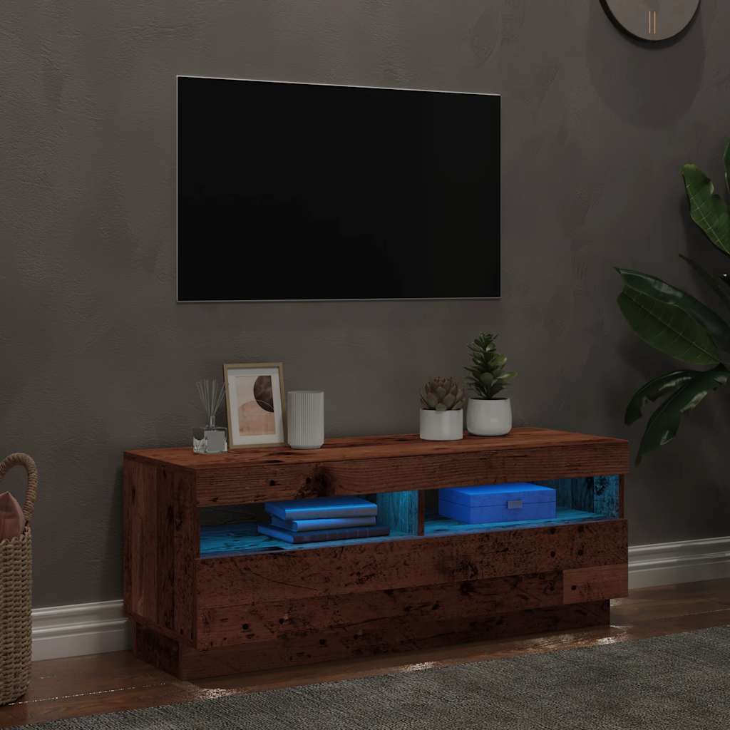 vidaXL Szafka pod TV z oświetleniem LED, stare drewno, 100x35x40 cm