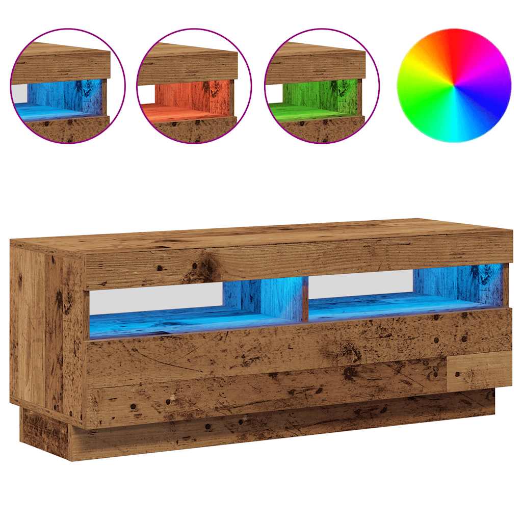 vidaXL Szafka pod TV z oświetleniem LED, stare drewno, 100x35x40 cm