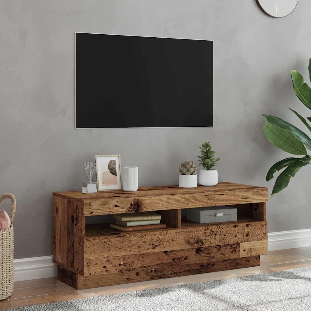 vidaXL Szafka pod TV z oświetleniem LED, stare drewno, 100x35x40 cm