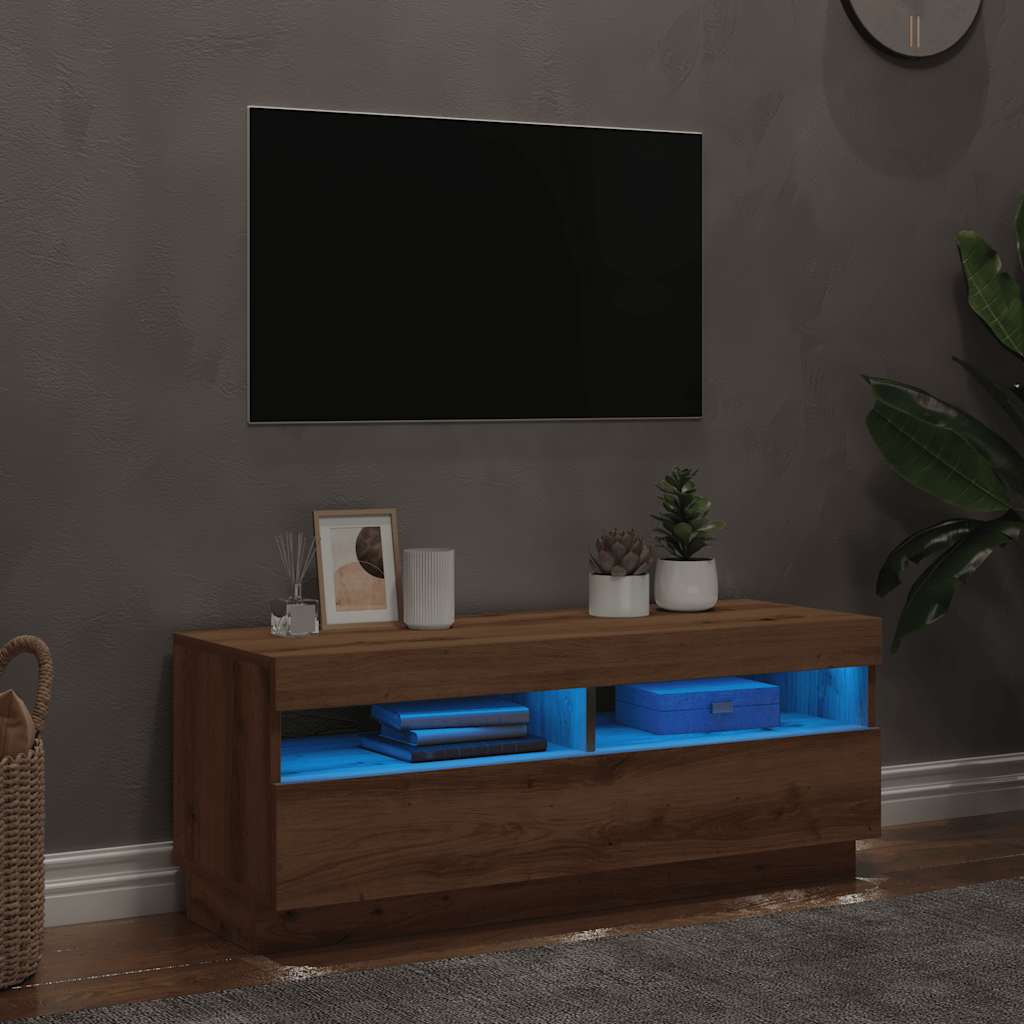 vidaXL Szafka pod TV z oświetleniem LED, dąb artisan, 100x35x40 cm