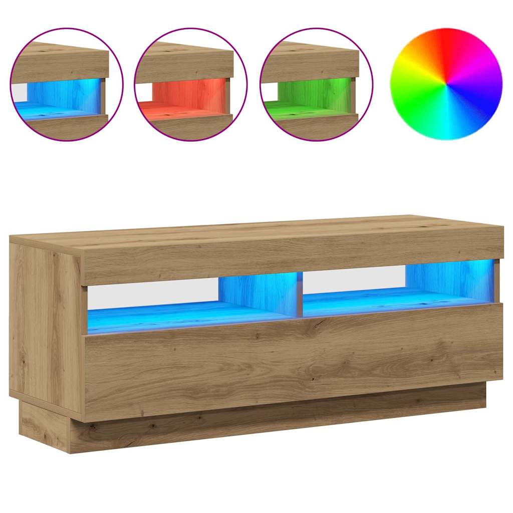 vidaXL Szafka pod TV z oświetleniem LED, dąb artisan, 100x35x40 cm