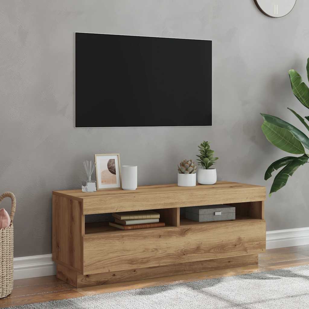 vidaXL Szafka pod TV z oświetleniem LED, dąb artisan, 100x35x40 cm