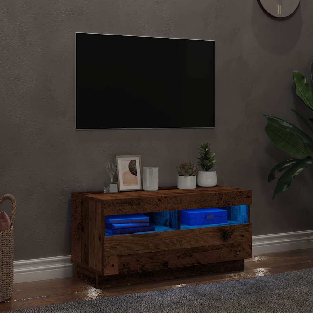 vidaXL Szafka pod TV z oświetleniem LED, stare drewno, 80x35x40 cm
