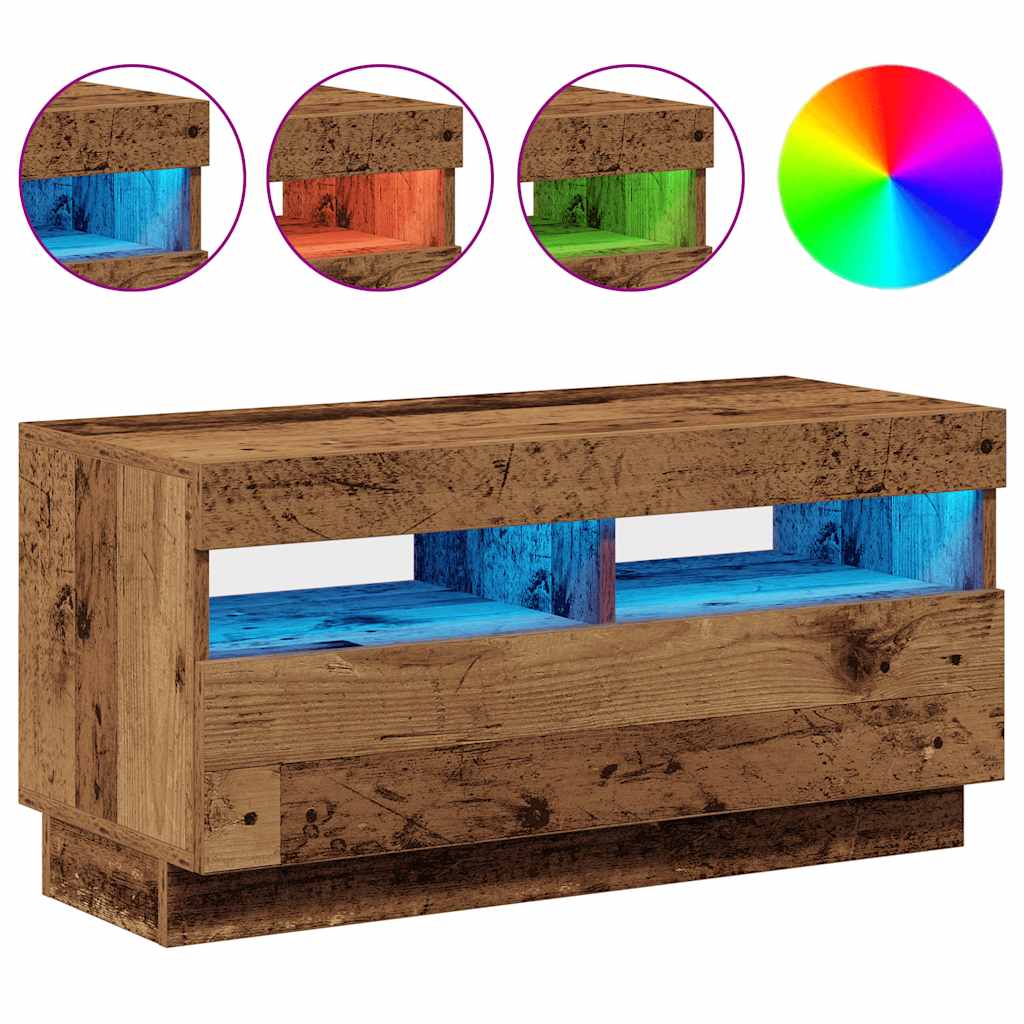 vidaXL Szafka pod TV z oświetleniem LED, stare drewno, 80x35x40 cm