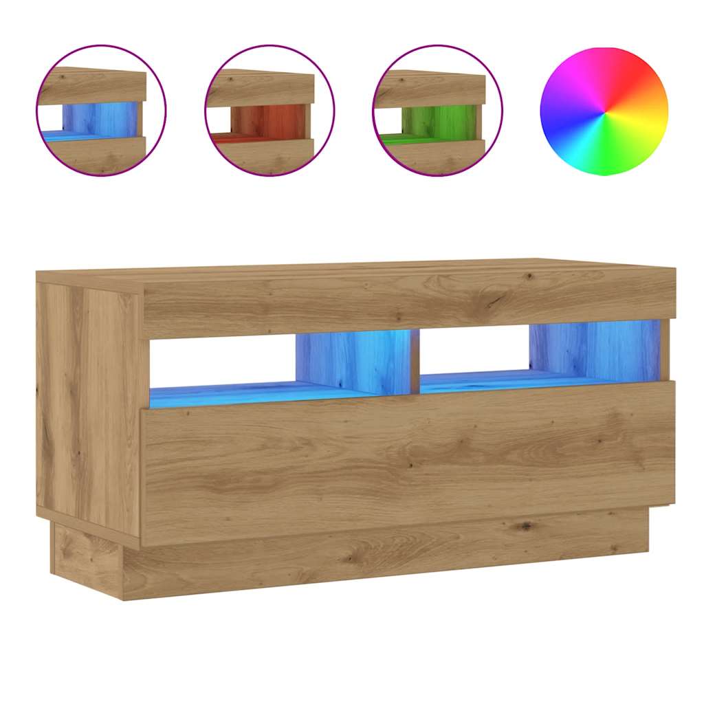 vidaXL Szafka pod TV z oświetleniem LED, dąb artisan, 80x35x40 cm