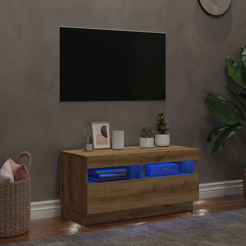 vidaXL Szafka pod TV z oświetleniem LED, dąb artisan, 80x35x40 cm