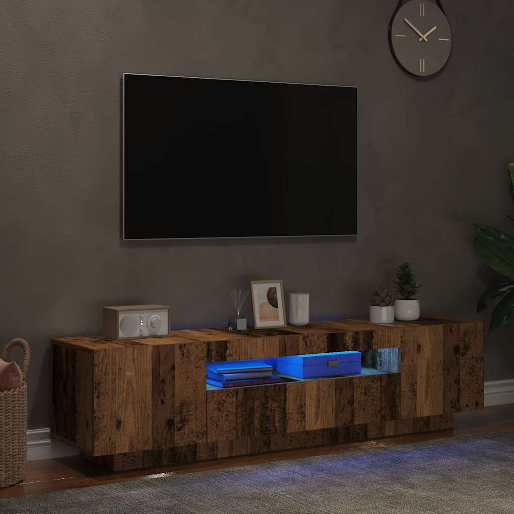 vidaXL Szafka pod TV z oświetleniem LED, stare drewno, 160x35x40 cm