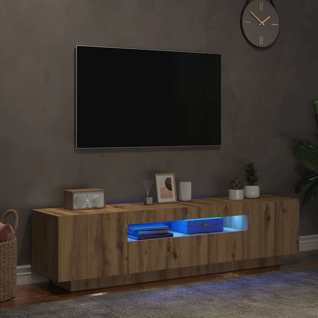 vidaXL Szafka pod TV z oświetleniem LED, dąb artisan, 160x35x40 cm
