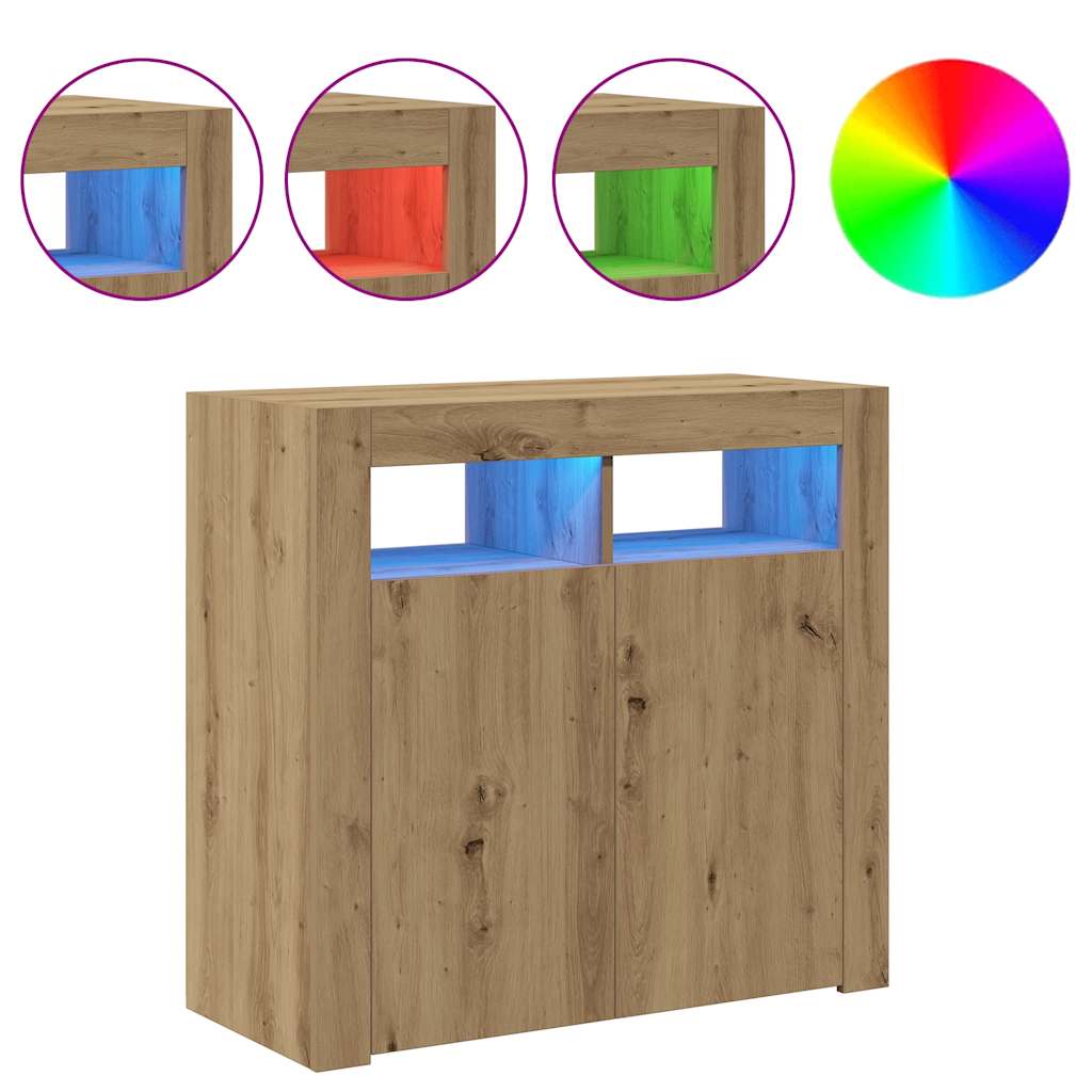vidaXL Szafka z oświetleniem LED, dąb artisan, 80x35x75 cm