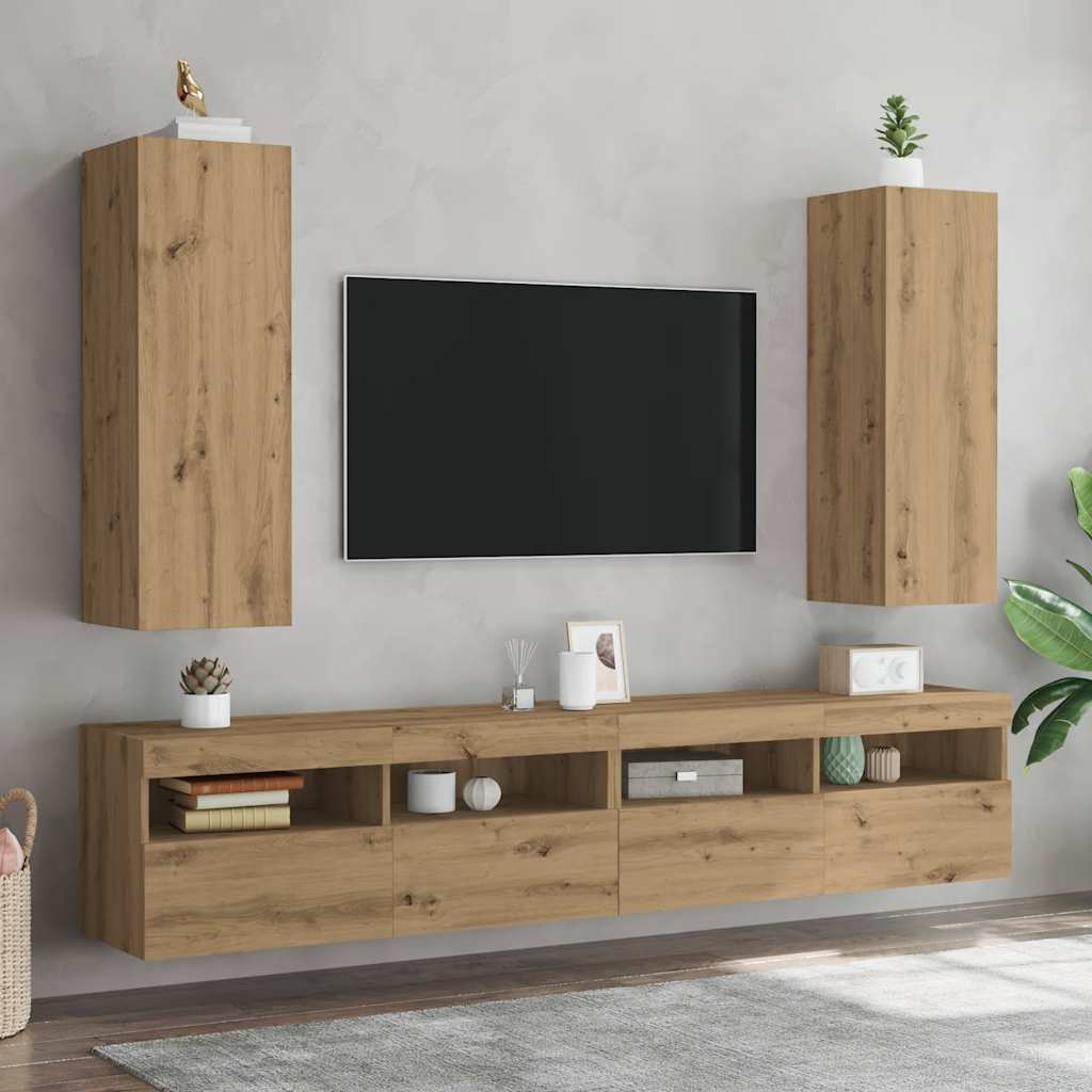 vidaXL Szafki pod telewizor, 2 szt., dąb artisan, 30,5x30x90 cm