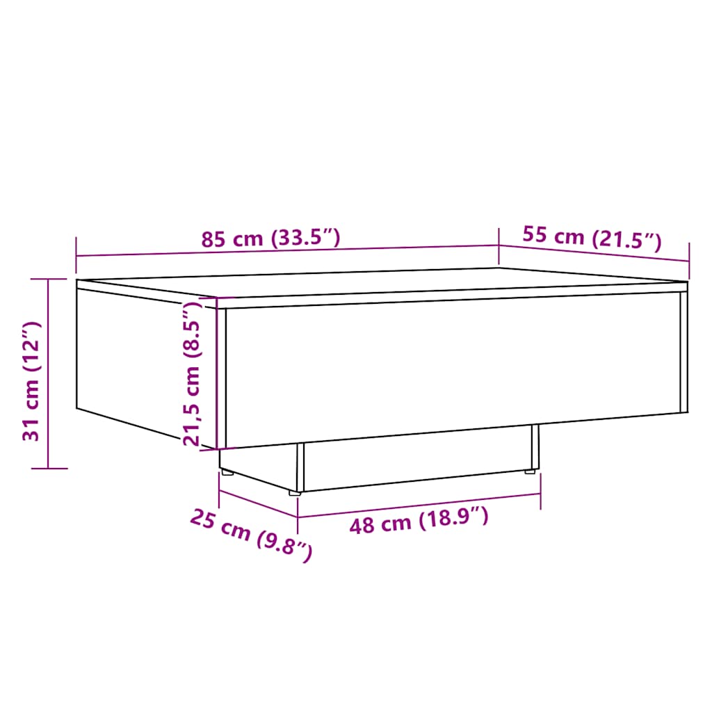 vidaXL Stolik kawowy, stare drewno, 85x55x31, materiał drewnopochodny
