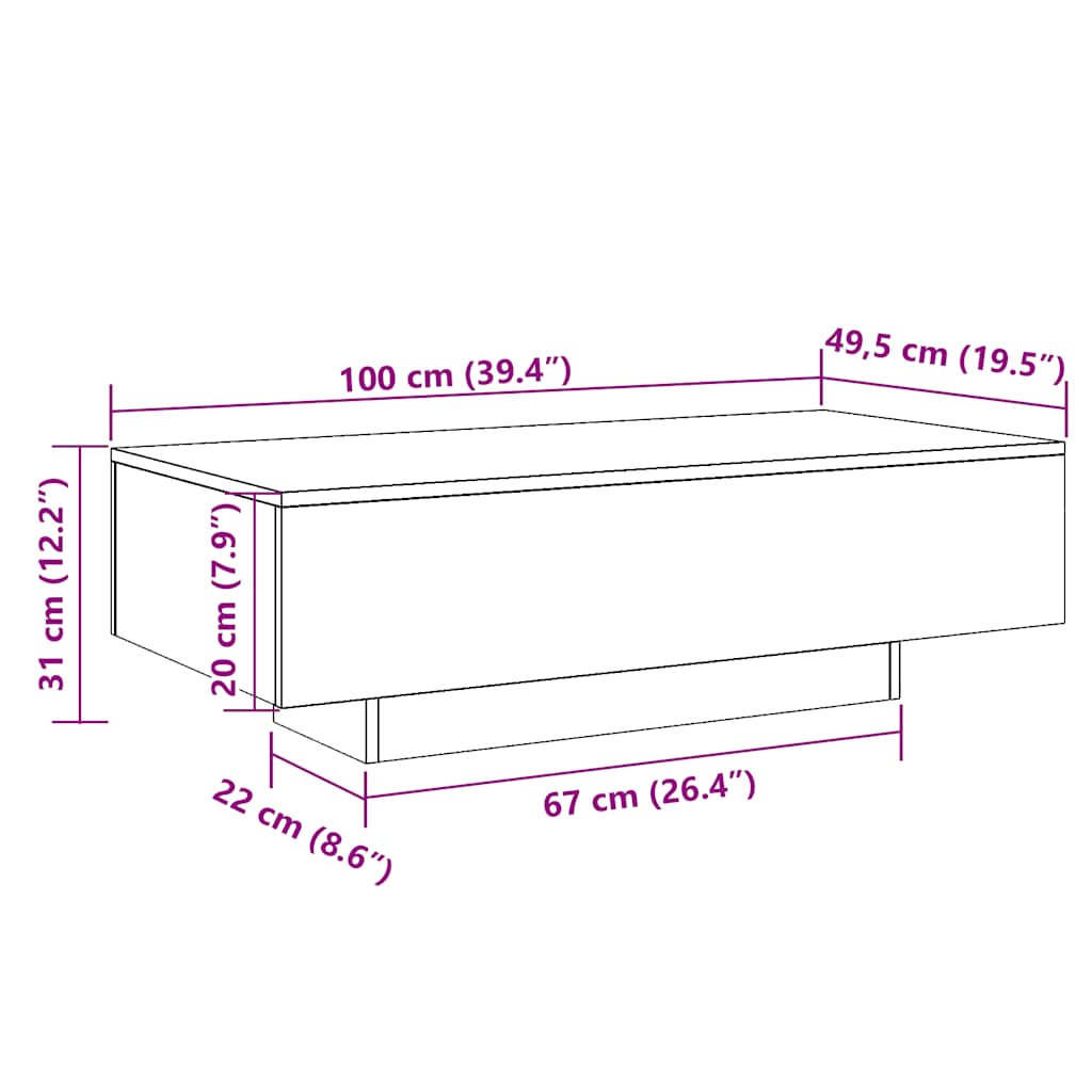 vidaXL Stolik kawowy, stare drewno, 100x49,5x31 cm