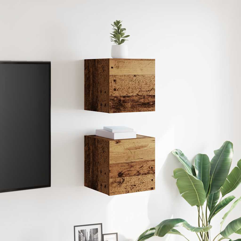 vidaXL Wiszące szafki telewizyjne, 2 szt., stare drewno, 30,5x30x30 cm