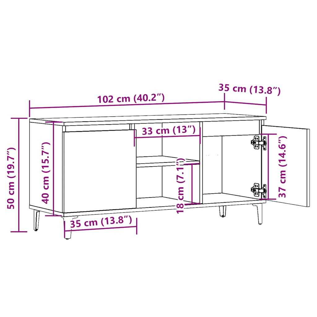vidaXL Szafka pod TV, stare drewno, 102x35x50 cm