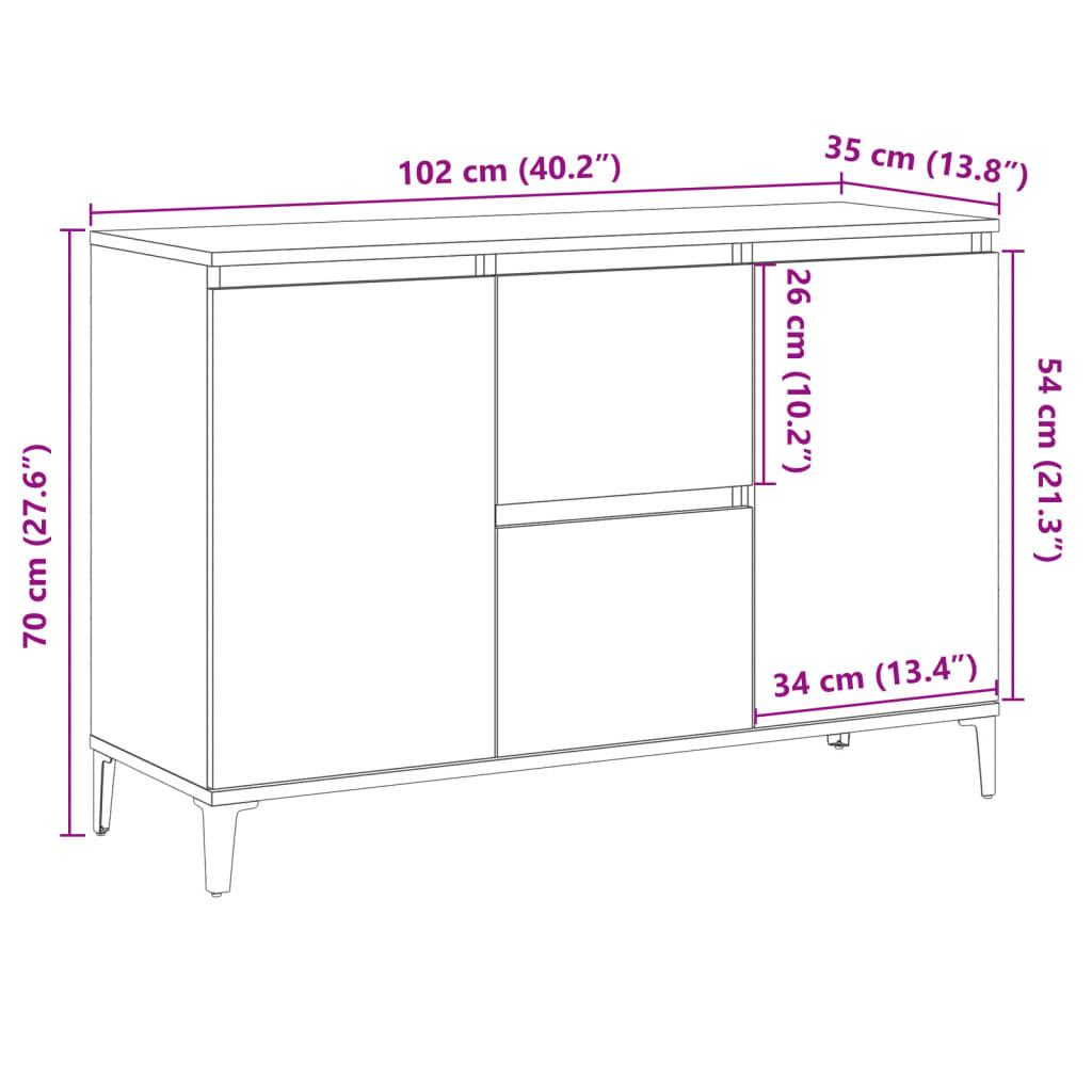 vidaXL Szafka, stare drewno, 102x35x70 cm, materiał drewnopochodny