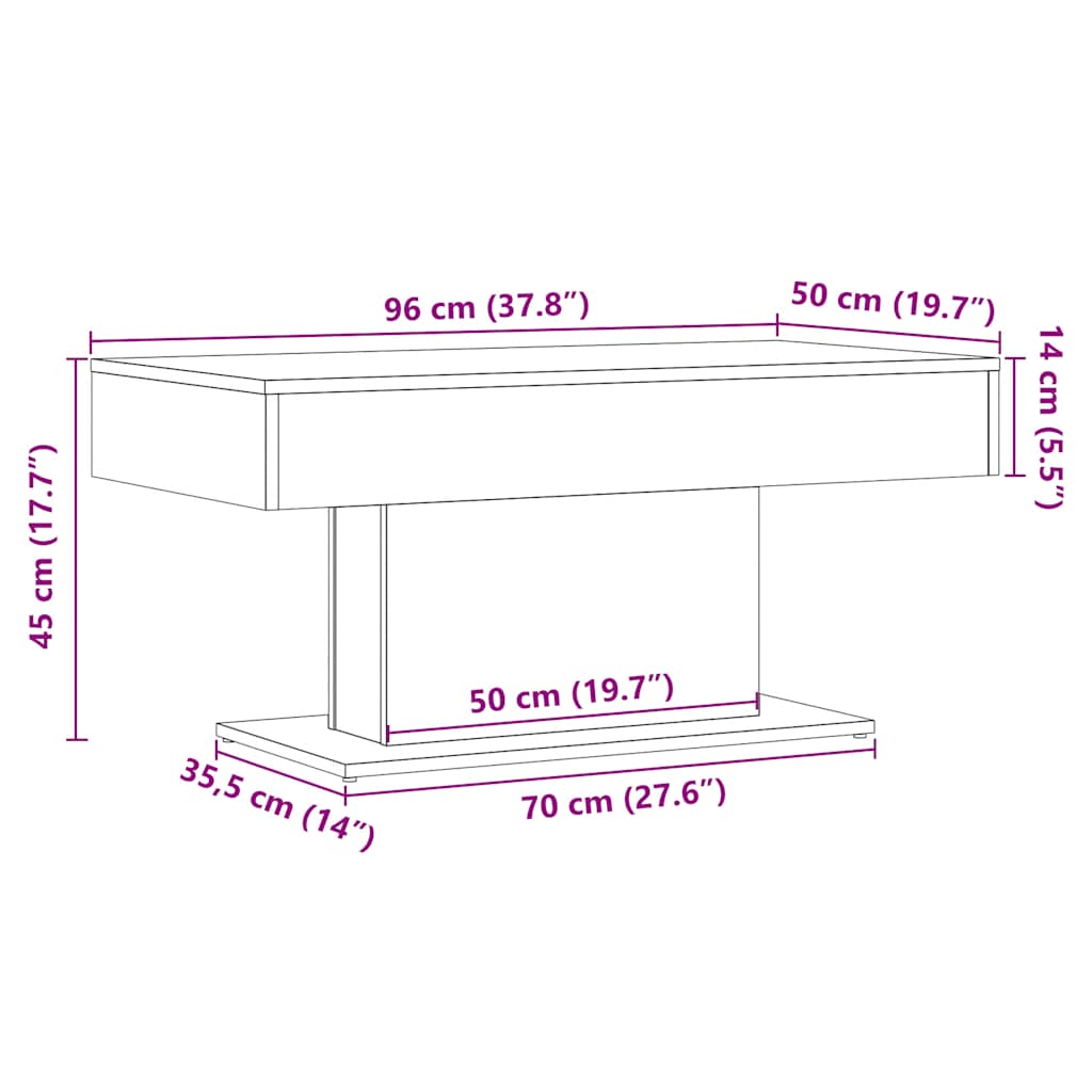 vidaXL Stolik kawowy Artisan Oak 96x50x45 cm Drewno konstrukcyjne