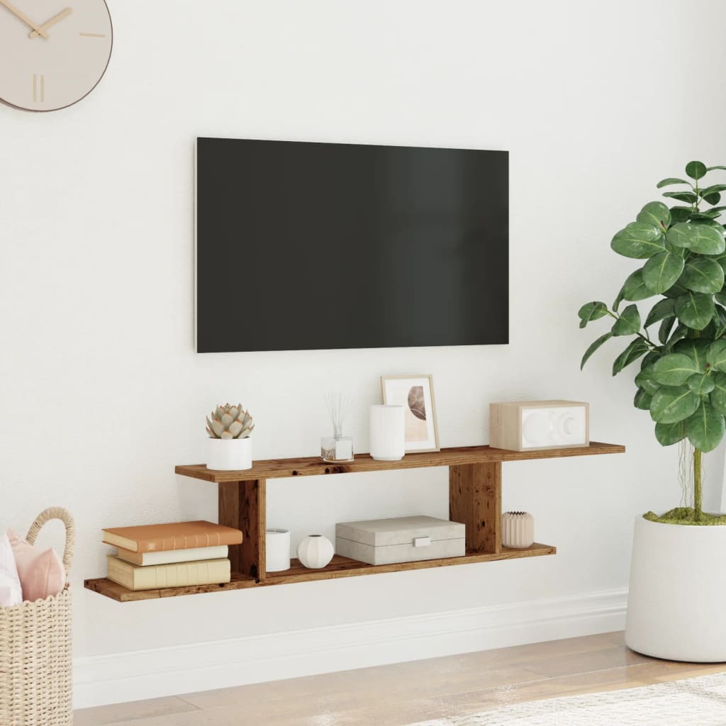 vidaXL Wisząca szafka pod TV, stare drewno, 125x18x23 cm