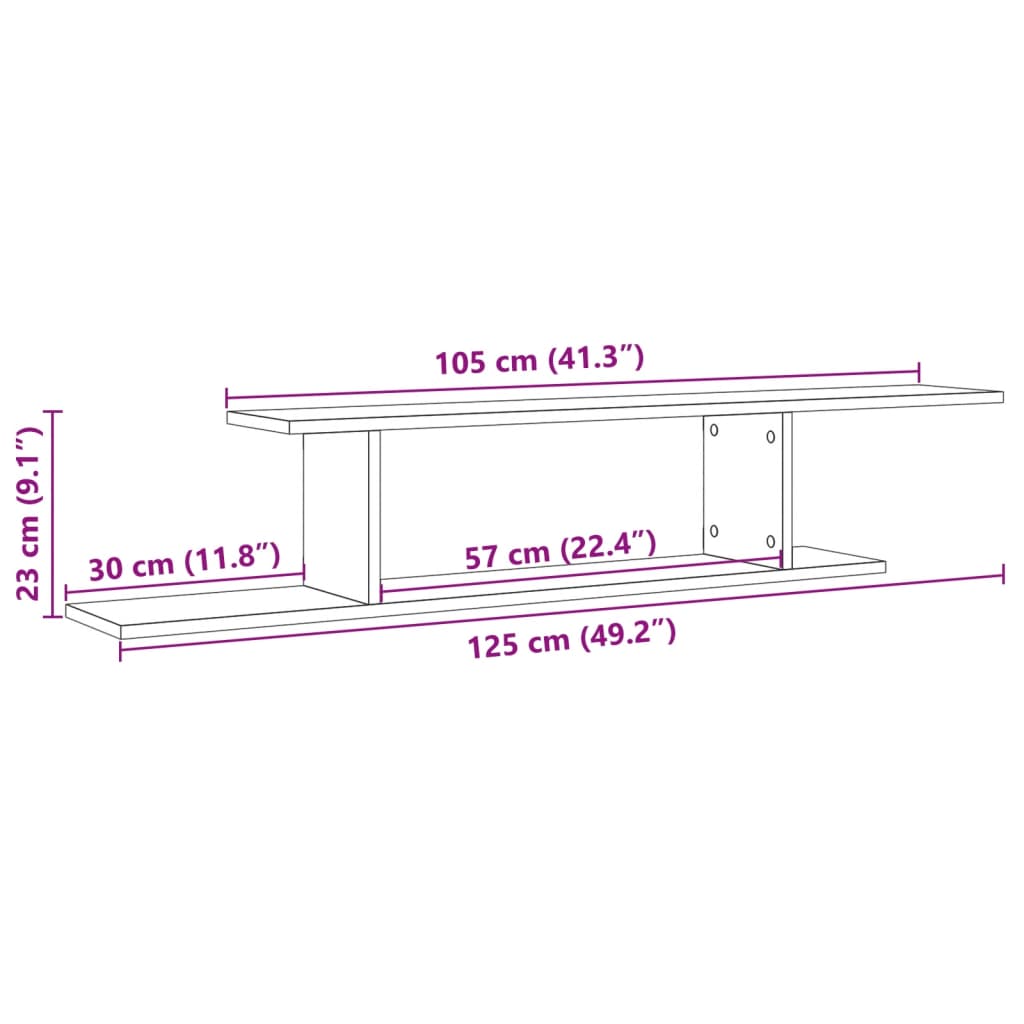 vidaXL Wisząca szafka pod TV, stare drewno, 125x18x23 cm