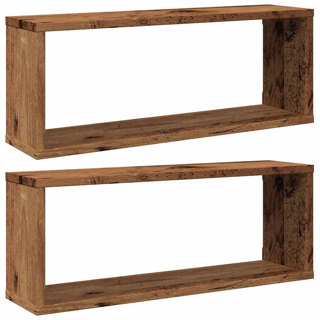 vidaXL Półki ścienne kostki, 2 szt., stare drewno, 60x15x23 cm