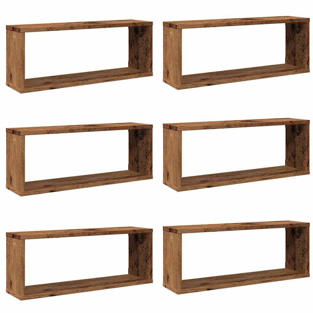 vidaXL Półki ścienne kostki, 6 szt., stare drewno, 60x15x23 cm
