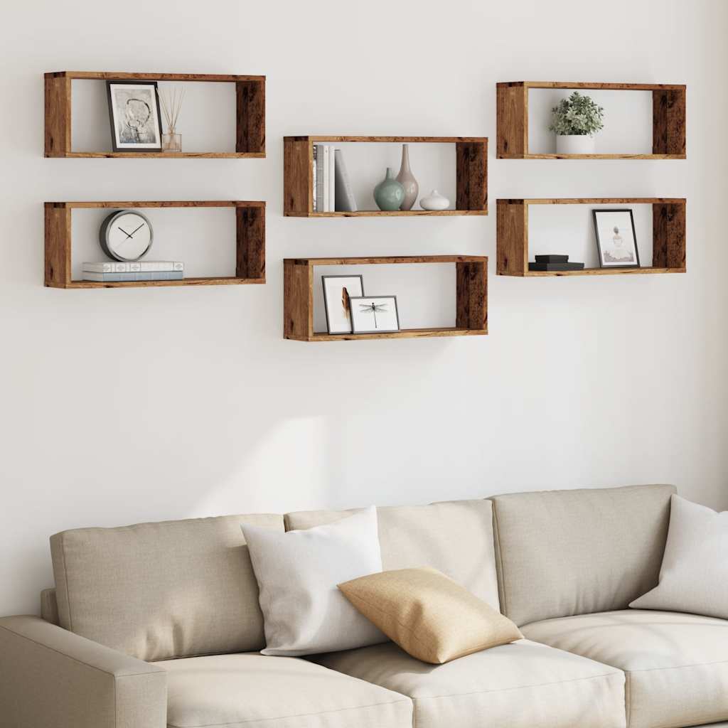 vidaXL Półki ścienne kostki, 6 szt., stare drewno, 60x15x23 cm