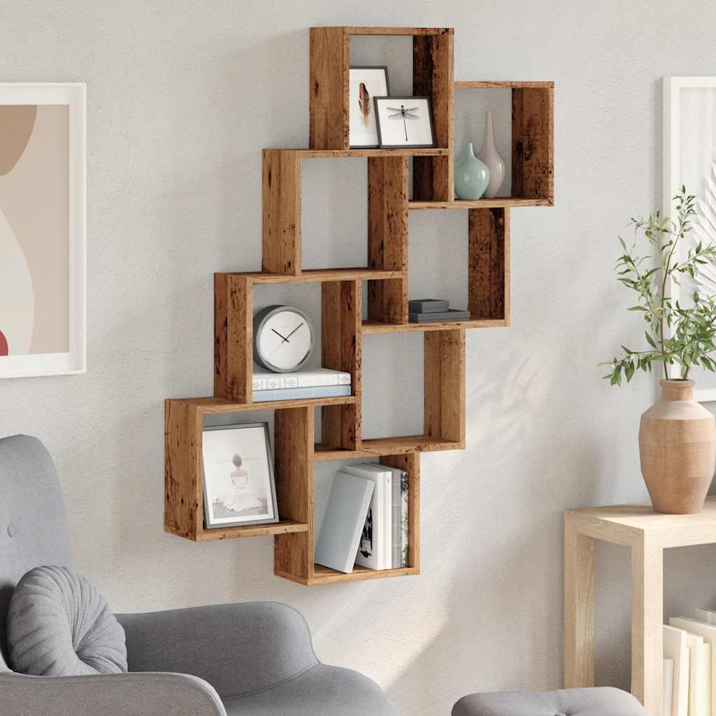 vidaXL Półka ścienna w formie kostek, stare drewno, 90x15x119,5 cm