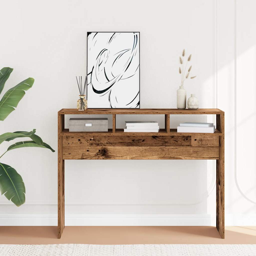 vidaXL Stolik konsolowy, stare drewno, 105x30x80 cm