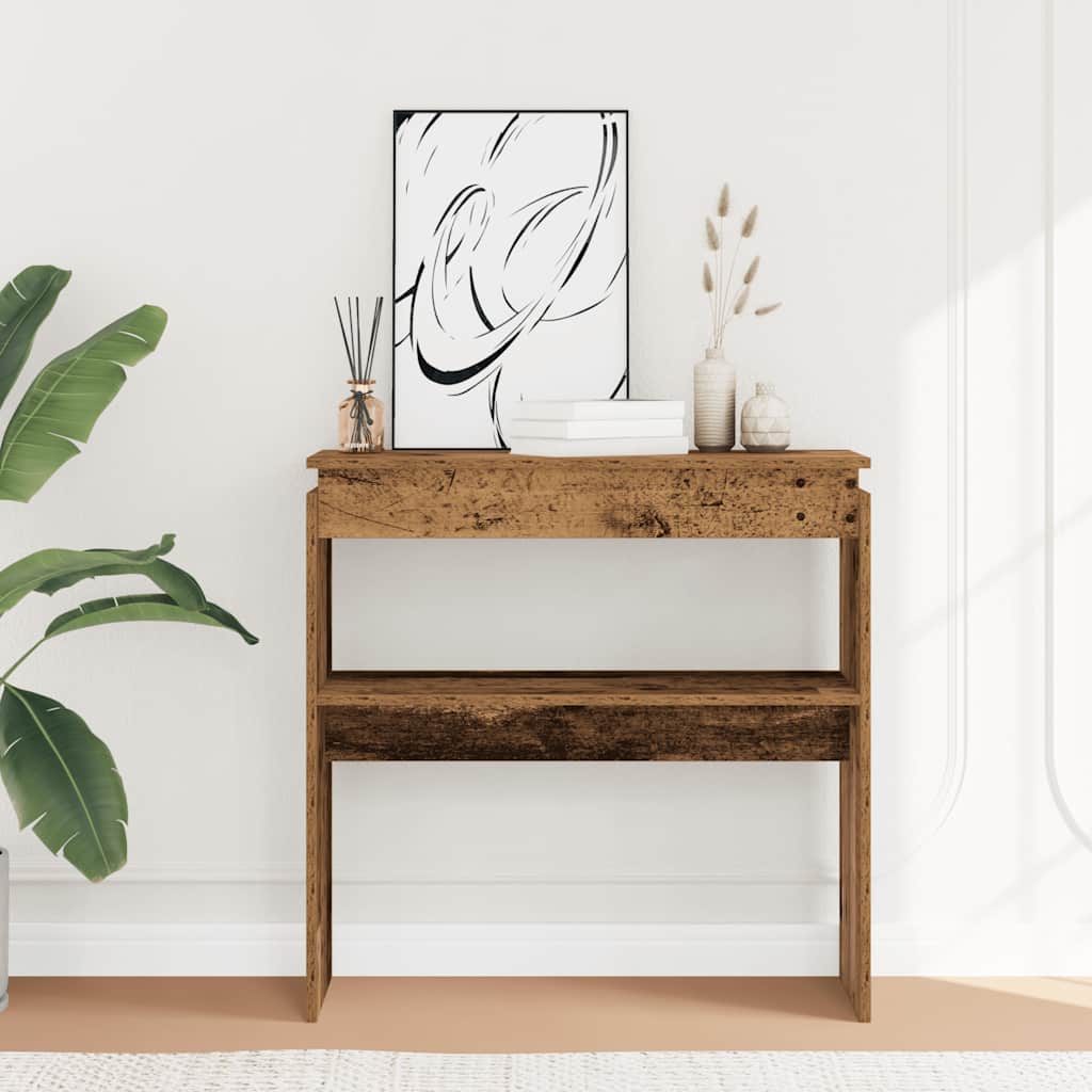 vidaXL Stolik konsolowy, stare drewno, wysoki połysk, 80x30x80 cm
