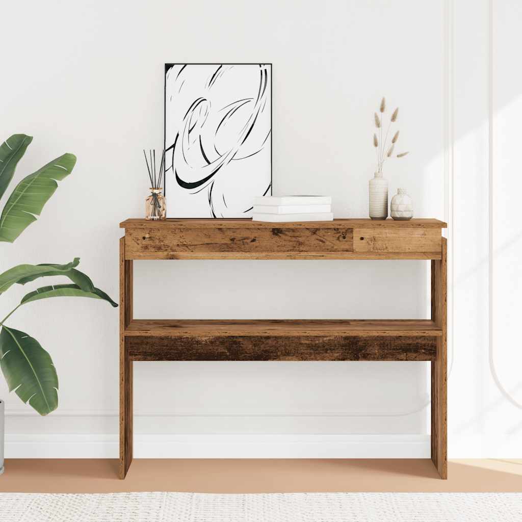 vidaXL Stolik konsolowy, stare drewno, wysoki połysk, 102x30x80 cm