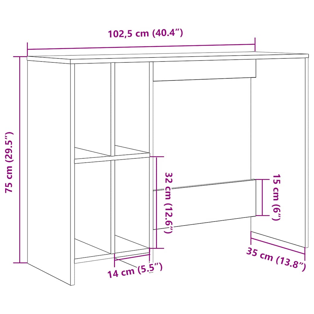 vidaXL Biurko, stare drewno, 102,5x35x75 cm, materiał drewnopochodny