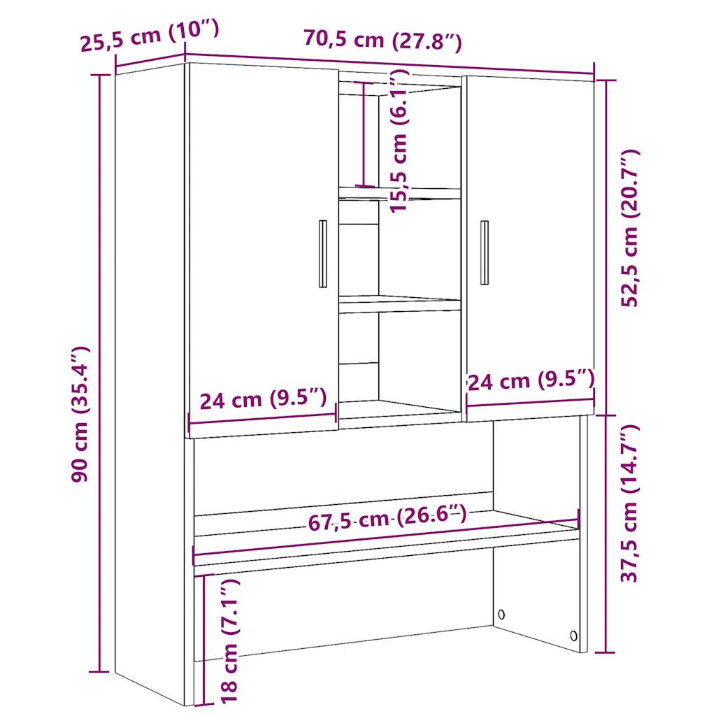 vidaXL Szafka na pralkę, stare drewno, 70,5x25,5x90 cm
