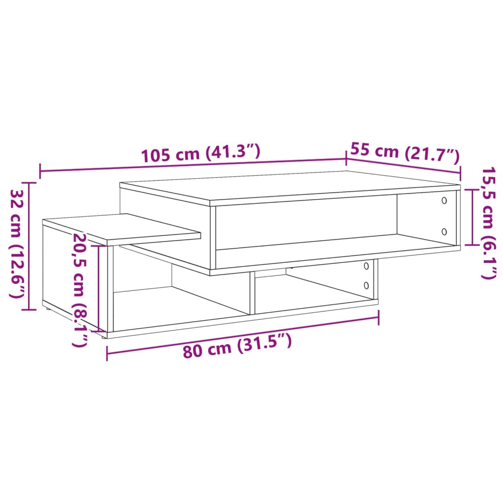 vidaXL Stolik kawowy, stare drewno, 105x55x32 cm