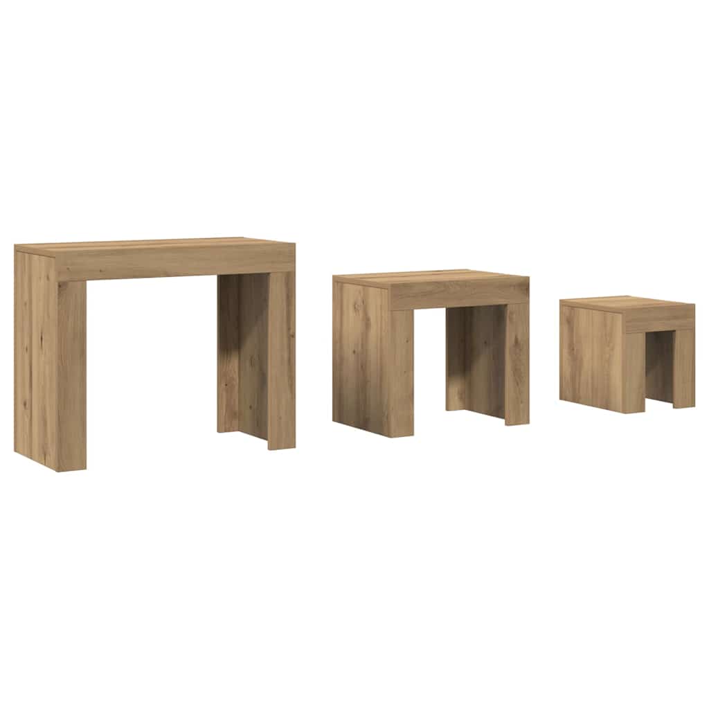 vidaXL Stoliki kawowe, wsuwane jeden po drugi, 3 szt., dąb artisan