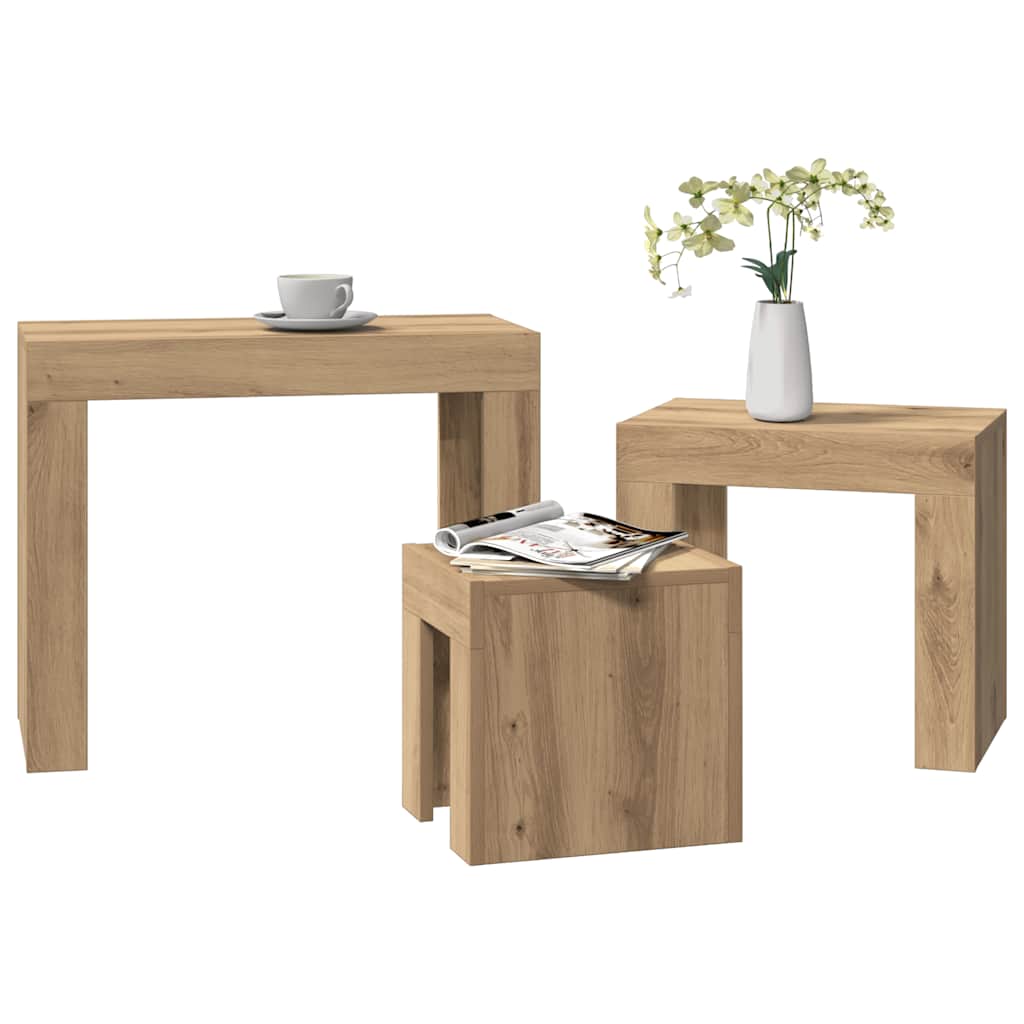 vidaXL Stoliki kawowe, wsuwane jeden po drugi, 3 szt., dąb artisan